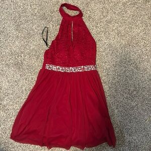 Red Halter Open Back Dress